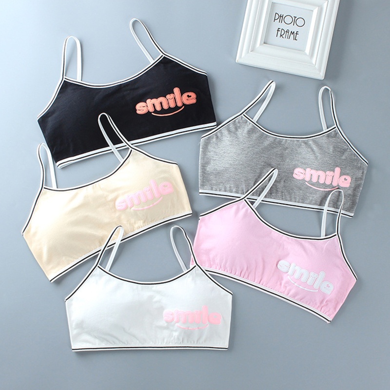 Bộ Đồ Lót 2 Mảnh Áo Hai Dây In Chữ Smile Có Đệm Ngực Và Quần Lót Dành Cho Bạn Gái Tuổi Teen