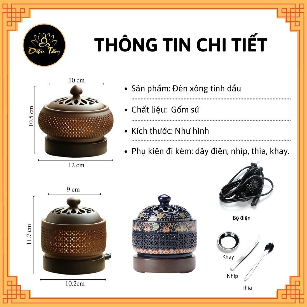 Máy xông tinh dầu phòng ngủ , đèn xông tinh dầu gốm dùng để đốt tinh dầu thơm phòng, chanh sả , vỏ bưởi bồ kết trầm