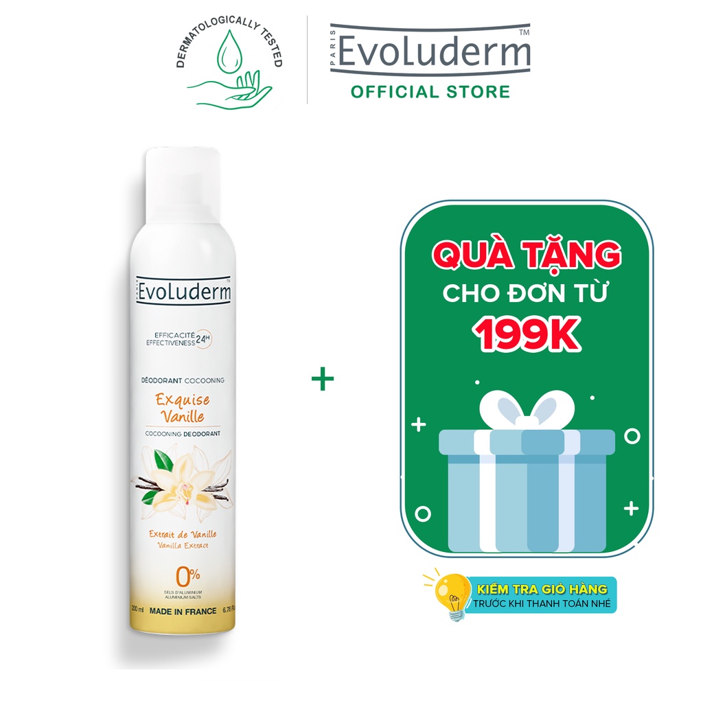 Xịt khử mùi toàn thân Evoluderm hương Vanilla ngăn khuẩn gây mùi suốt 24h - 200ml (20375)