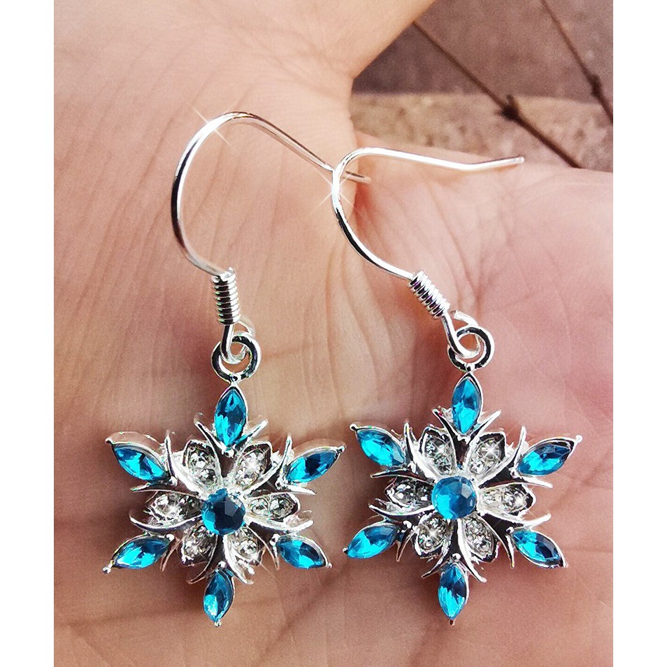 Đôi Khuyên Tai Bạc 925 Hình Bông Tuyết Đính Đá Sapphire Thời Trang Cho Nữ