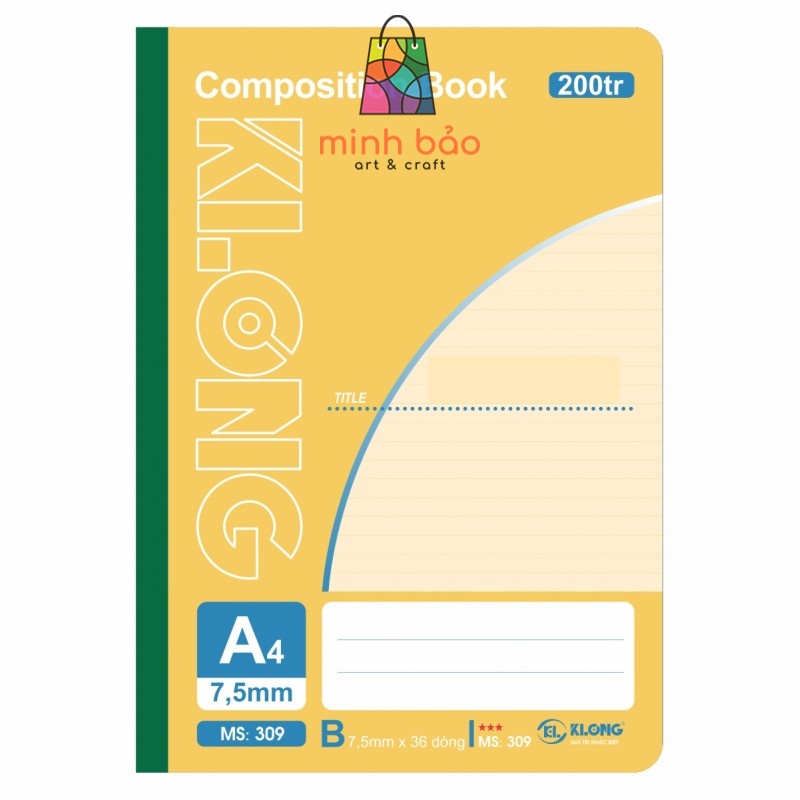 VỞ MAY DÁN GÁY KLONG COMPOSITION BOOK 120/200/260/320/360/460 TRANG A4 58/92 MS 308 (120 TRANG), 309 (200 TRANG)