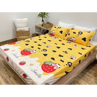 Trọn bộ 5 món chăn phao set hè và set phao- mẫu bò dâu tây