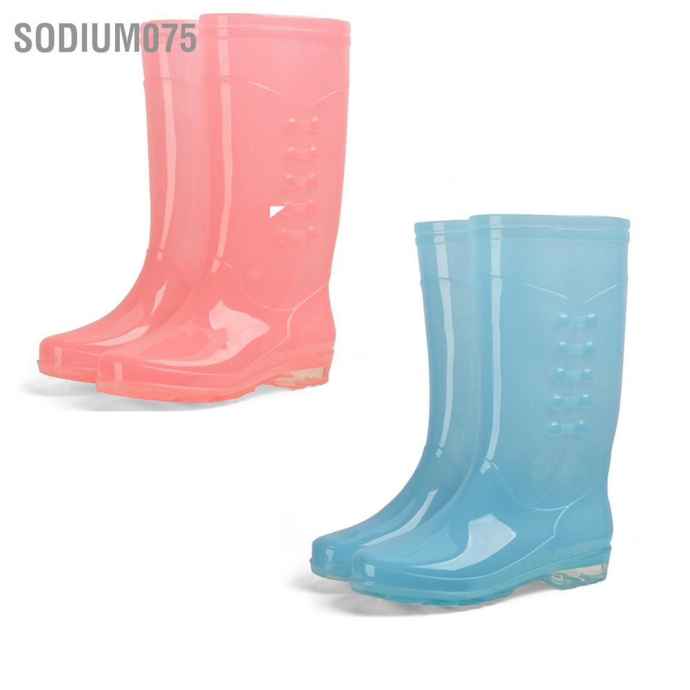 Có thể bán buôn Giày đi mưa cao không trơn trượt thấm nước PVC trong suốt với vải bông sang trọng cho phụ nữ người lớn Sodium075 Hàng giao ngay