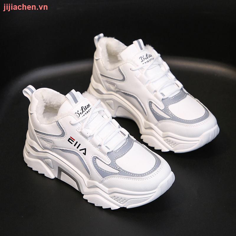 Giày thể thao cotton màu trắng có size lớn 43 41 42 thời trang thu đông cho nữ
