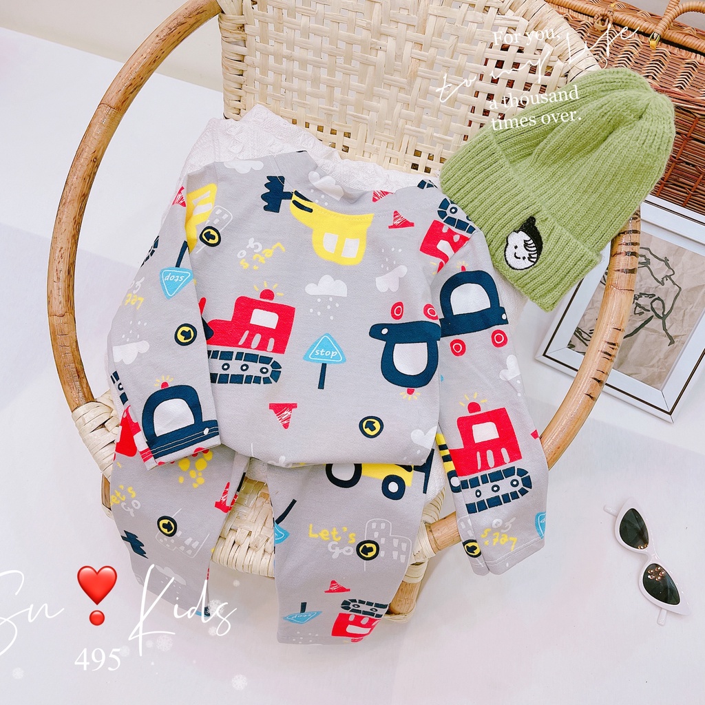 Bộ thun cotton hình dài tay chất cotton mềm, mịn, mát cho bé trai, bé gái từ 6-18kg