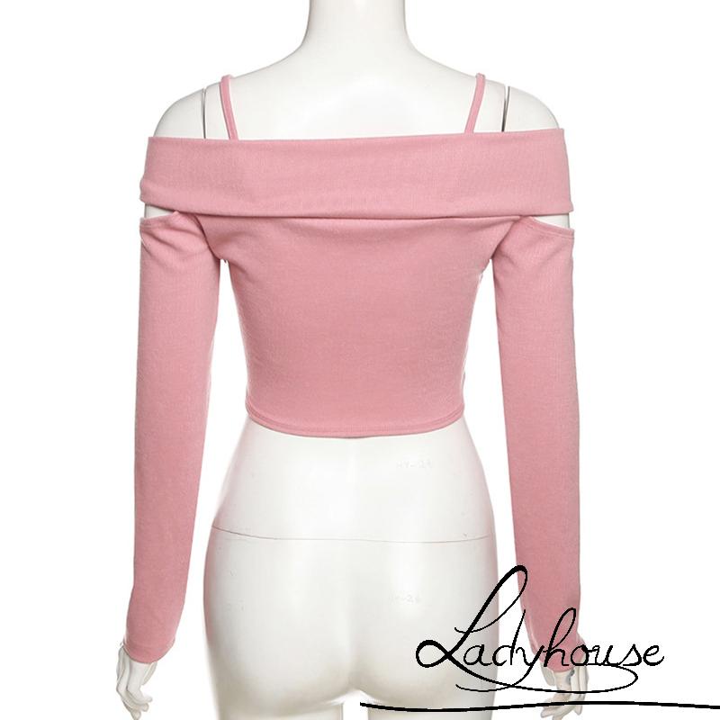 Áo Croptop Hai Dây Mỏng Tay Dài Thắt Nơ Trước Ngực Cho Nữ