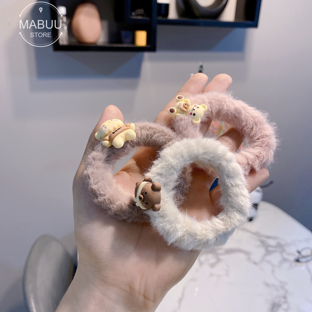 Dây cột tóc nhung lông mềm mịn hình gấu mèo dễ thương nhiều mầu dành cho nữ