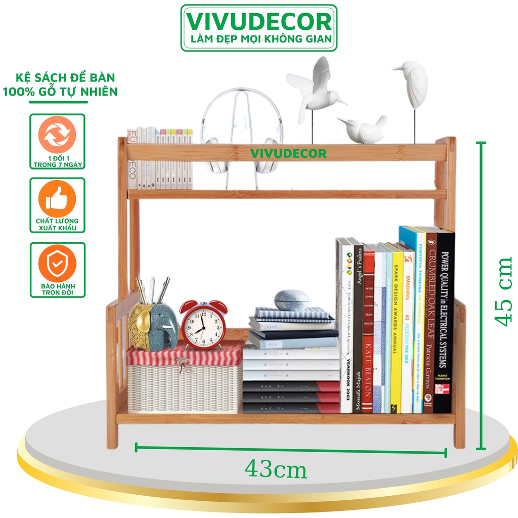 Kệ sách để bàn VIVUDECOR KB01 100% gỗ tự nhiên