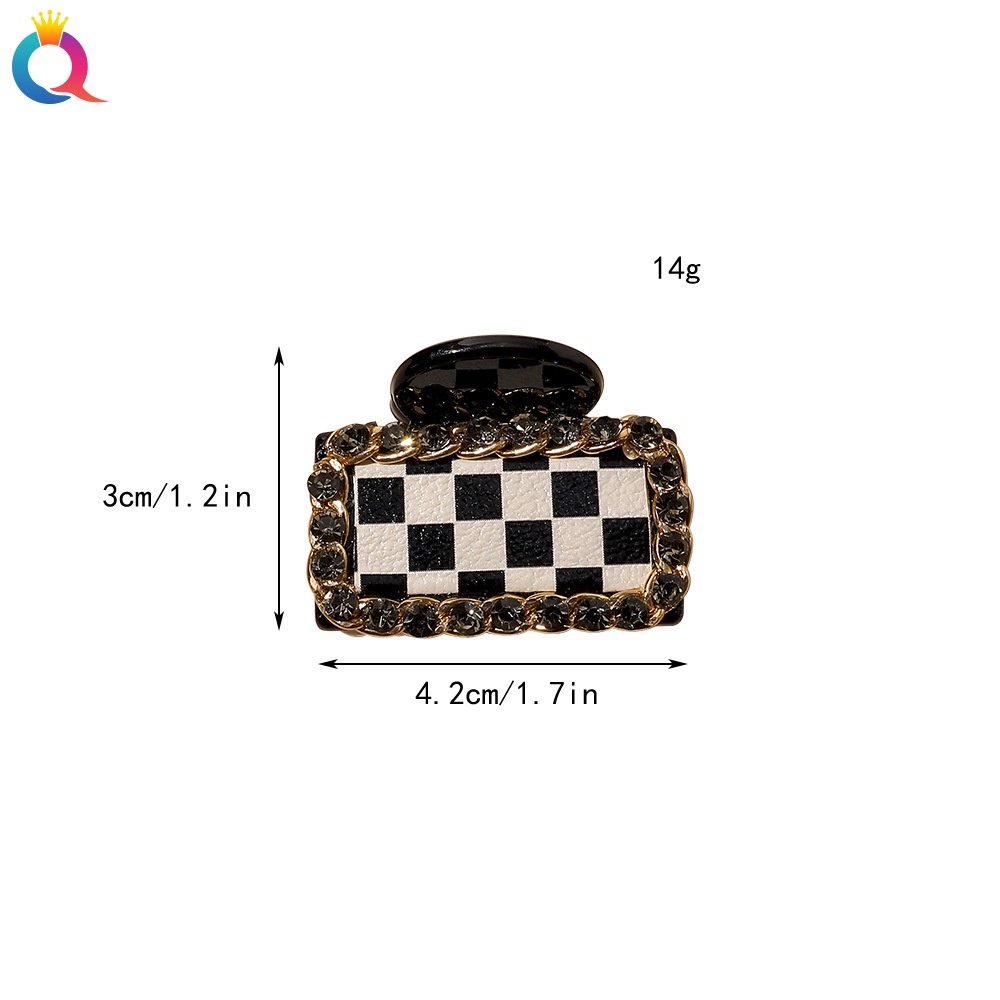 Kẹp bấu tóc nhựa đính đá họa tiết da báo/ caro phong cách retro thời trang Hàn Quốc