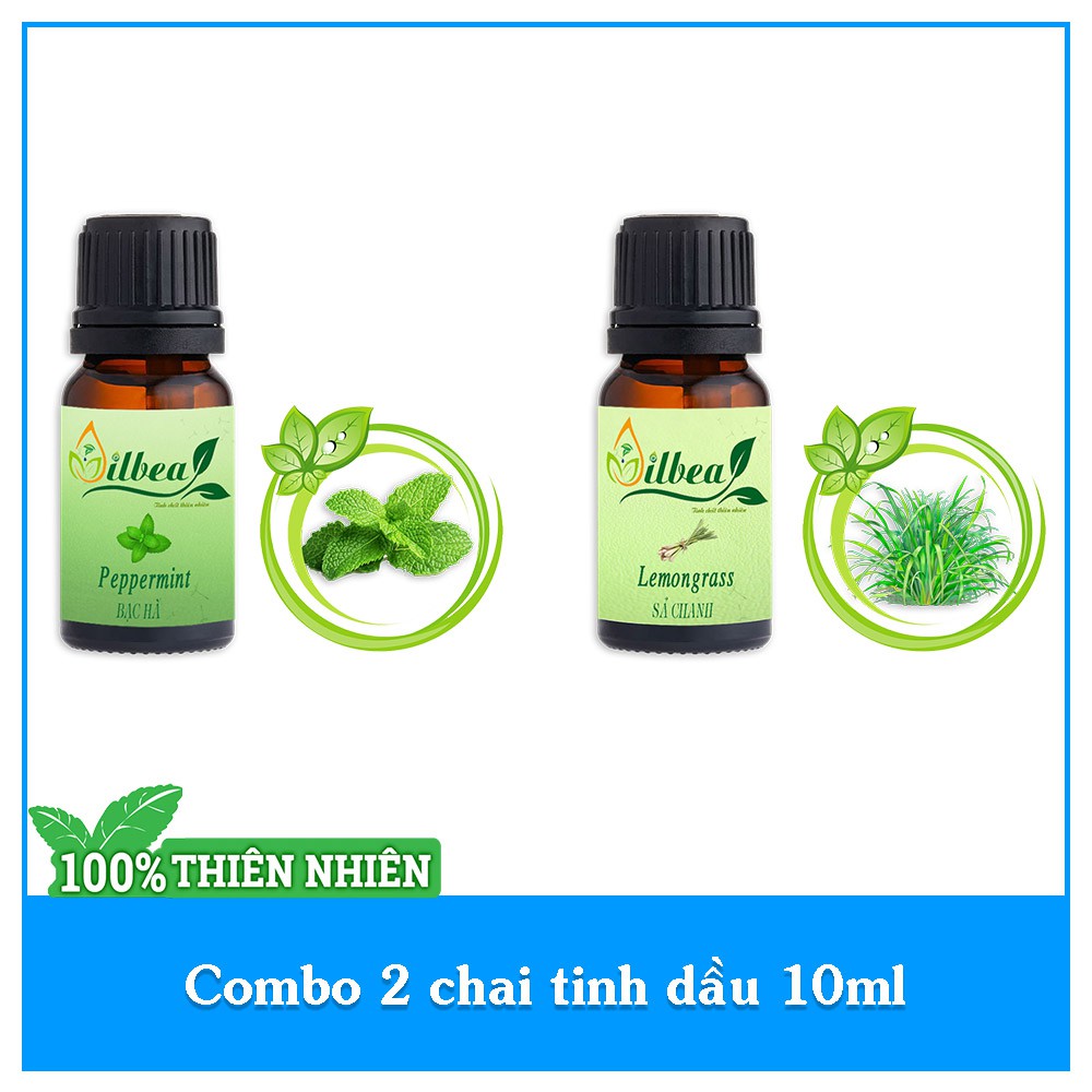 Combo 2 chai tinh dầu xông phòng bạc hà 10ml và sả chanh 10ml