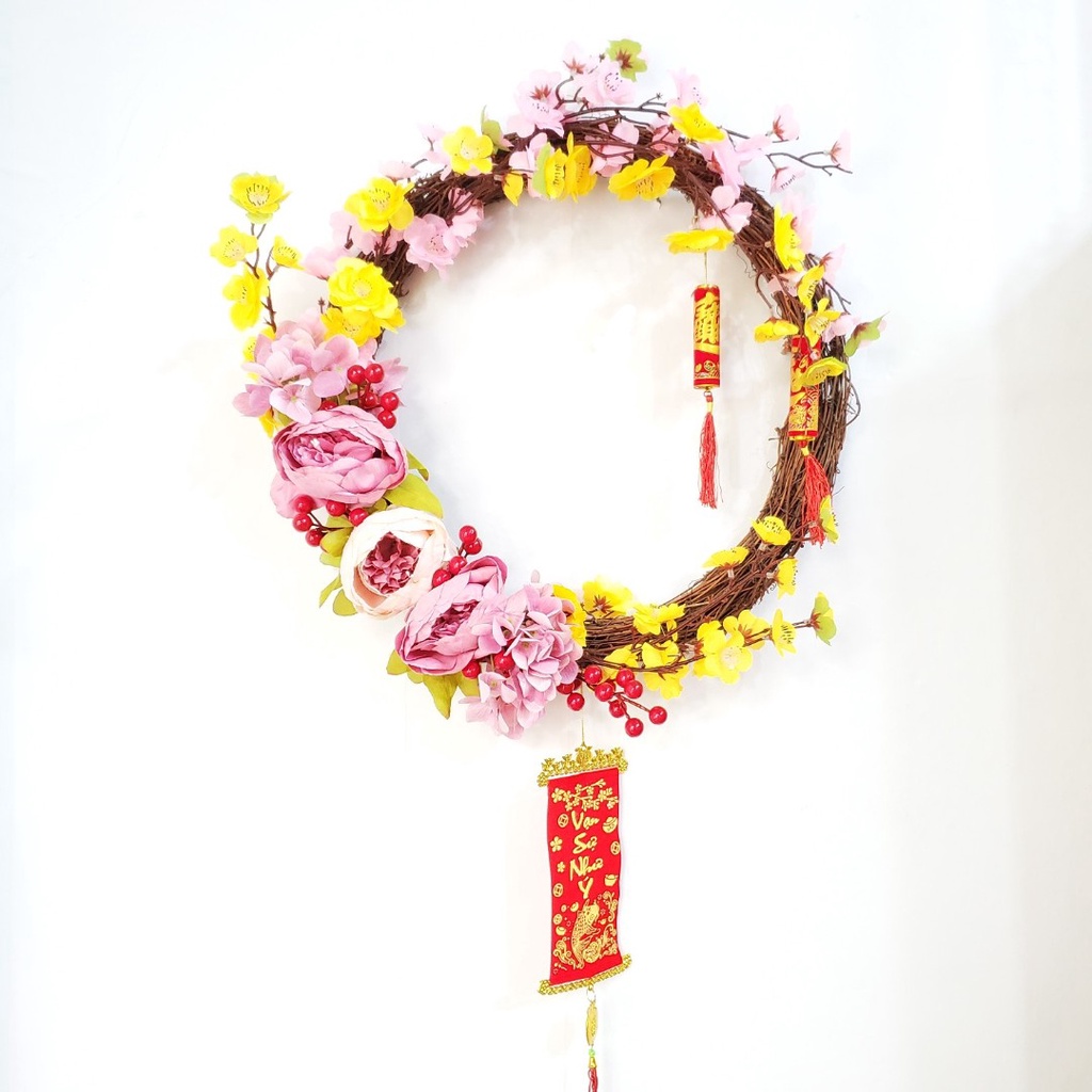 Vòng hoa mai đào trang trí tết H14