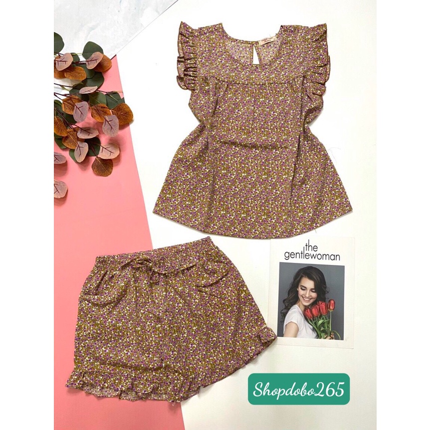 Đồ bộ nữ,đồ ngủ mặc nhà đùi vải lụa mango BN 23 hoa nhí dễ thương size 45-57kg.