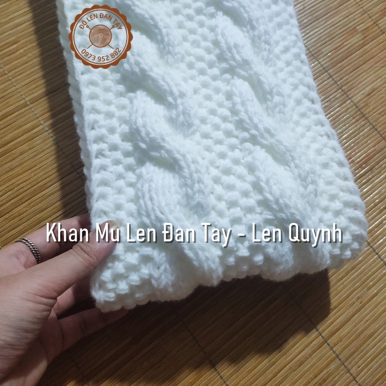 Khăn mũ len đan tay màu trắng