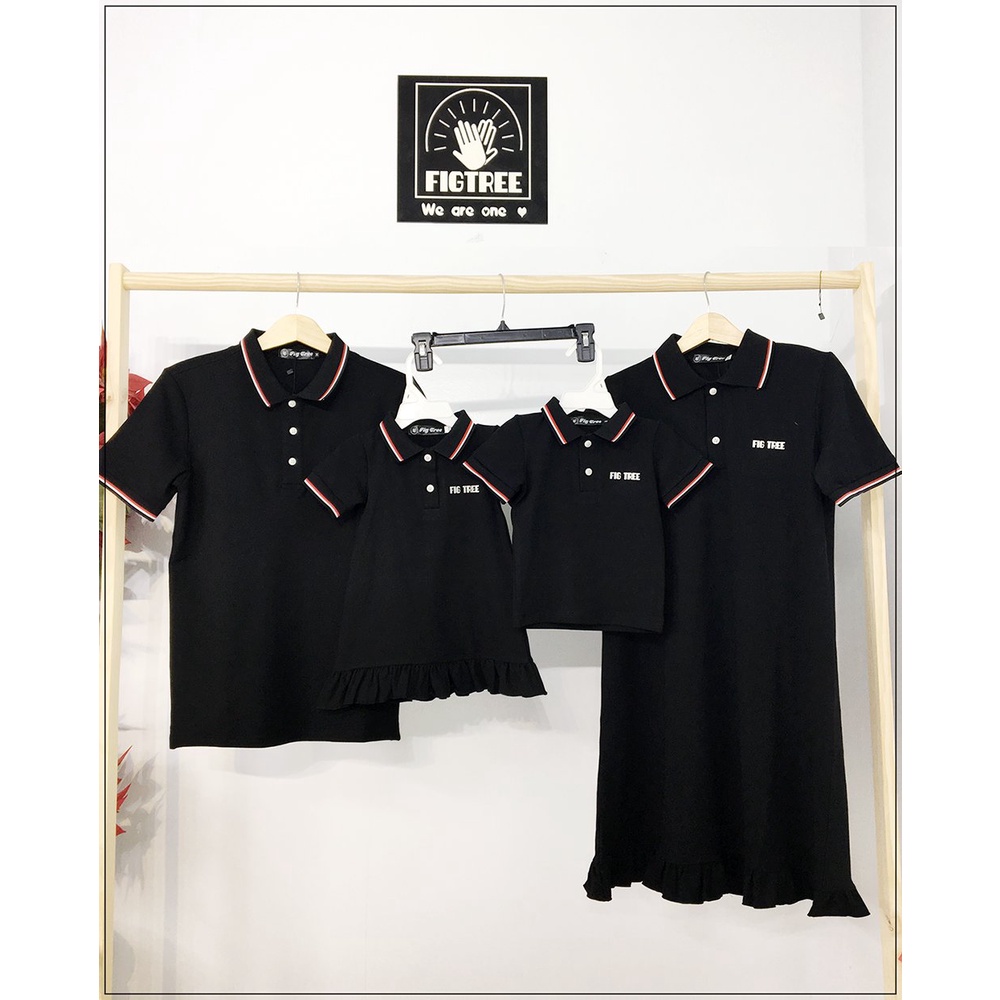 Set Đồng Phục Gia Đình Thun Polo Fig Tree Màu Đen Sang Trọng Full Size Kèm Video Cận Cảnh