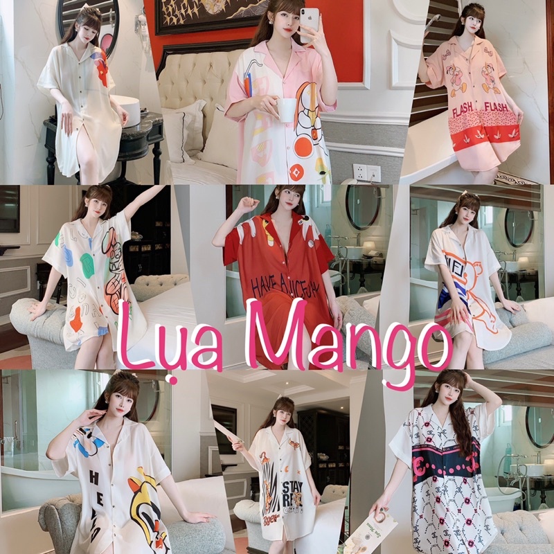 Đầm váy ngủ mặc nhà Lụa phom rộng cổ sơ mi cao cấp (mẹ bầu | sau sinh bon chen thoải mái) dưới 72kg