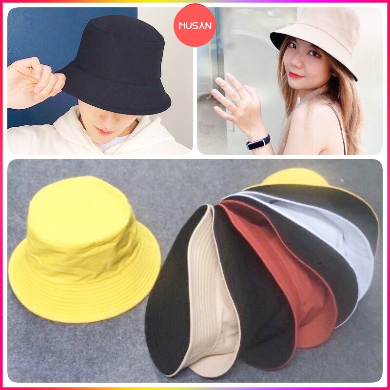 Mũ bucket vảnh tròn 2 mặt trơn cho cả nam và nữ