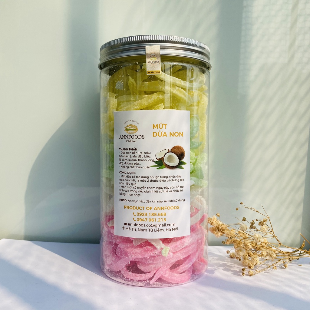Mứt Dừa Non Nhà Làm Loại 1 Mứt Dừa Non Ngũ Săc Sợi Dẻo 100% Thiên Nhiên - Annfoods