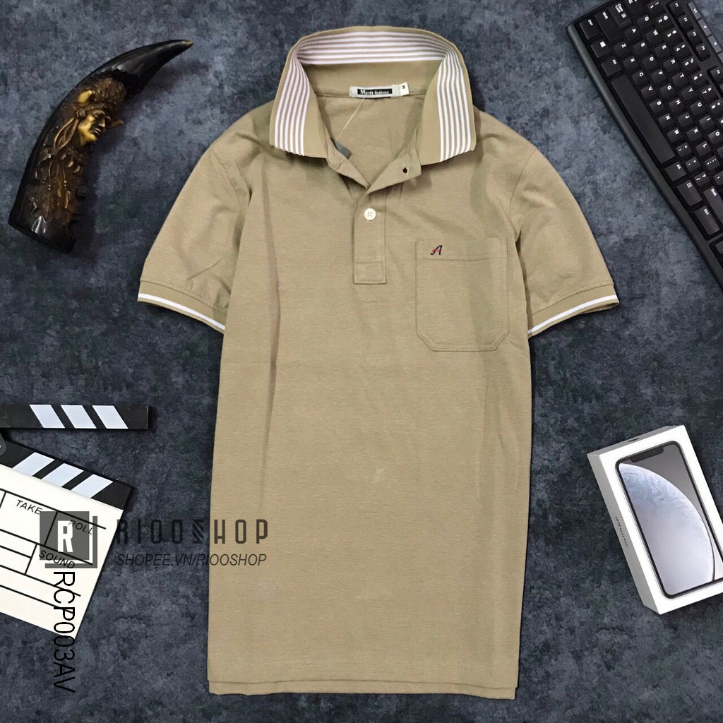 Áo thun nam có cổ có túi trơn tay ngắn cao cấp AE RCP003AV - áo phông nam cotton Riooshop | BigBuy360 - bigbuy360.vn