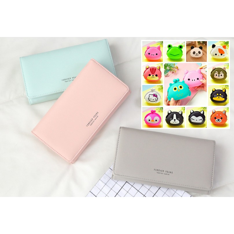 Combo ví nữ gập 3 loại dài và ví silicon cute