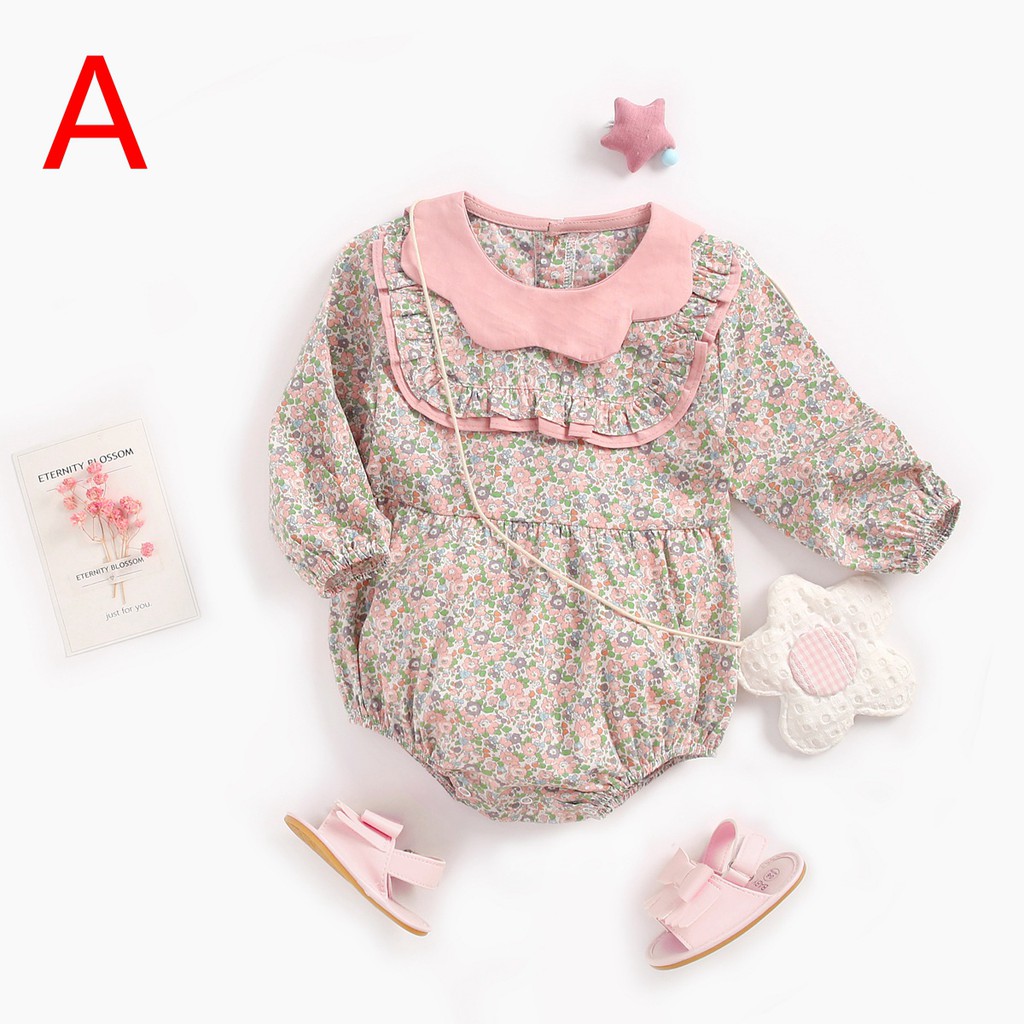 Sanlutoz Bộ Áo Liền Quần Tay Dài Bằng Cotton In Hoa Thời Trang Mùa Thu Dành Cho Bé Gái