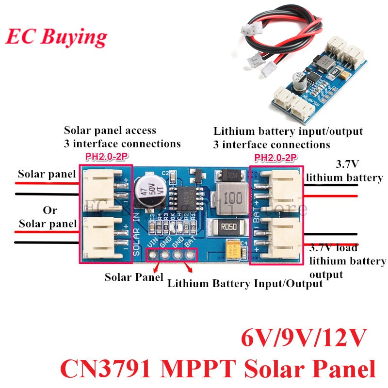 Bảng Điều Khiển Sạc Năng Lượng Mặt Trời 1 Cell CN3791 MPPT 3.7V 4.2V DC-DC 6V 9V 12V 2A