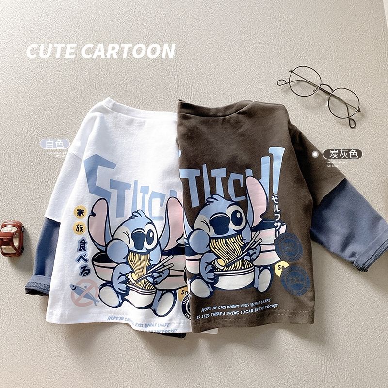 Áo Thun Cotton Tay Dài Giả Hai Lớp Họa Tiết Hoạt Hình Phong Cách Hàn Quốc Thời Trang Xuân Thu 2022 Cho Bé Trai