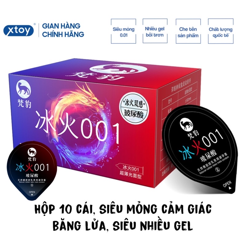 Bao cao su FANBAO 0.01 Ice &amp; Fire mỏng, nhiều gel bôi trơn, cảm giác lửa băng mới lạ - Hộp 10 bcs