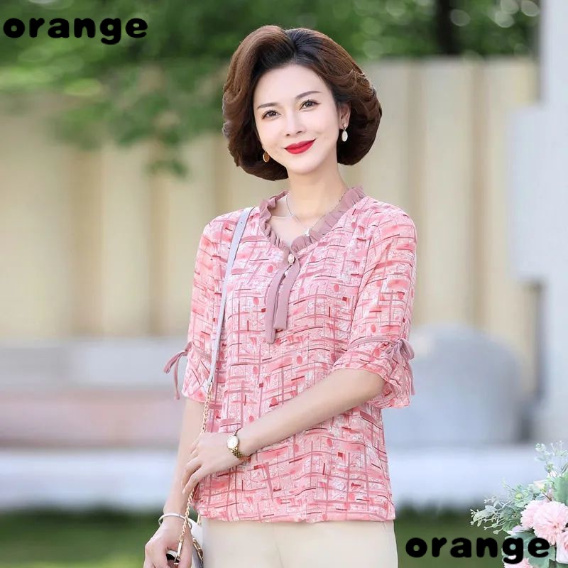 Áo Sơ Mi Chiffon Tay Ngắn Dáng Rộng Phong Cách Hàn Quốc Thời Trang Mùa Hè 2022 Cho Nữ Trung Niên