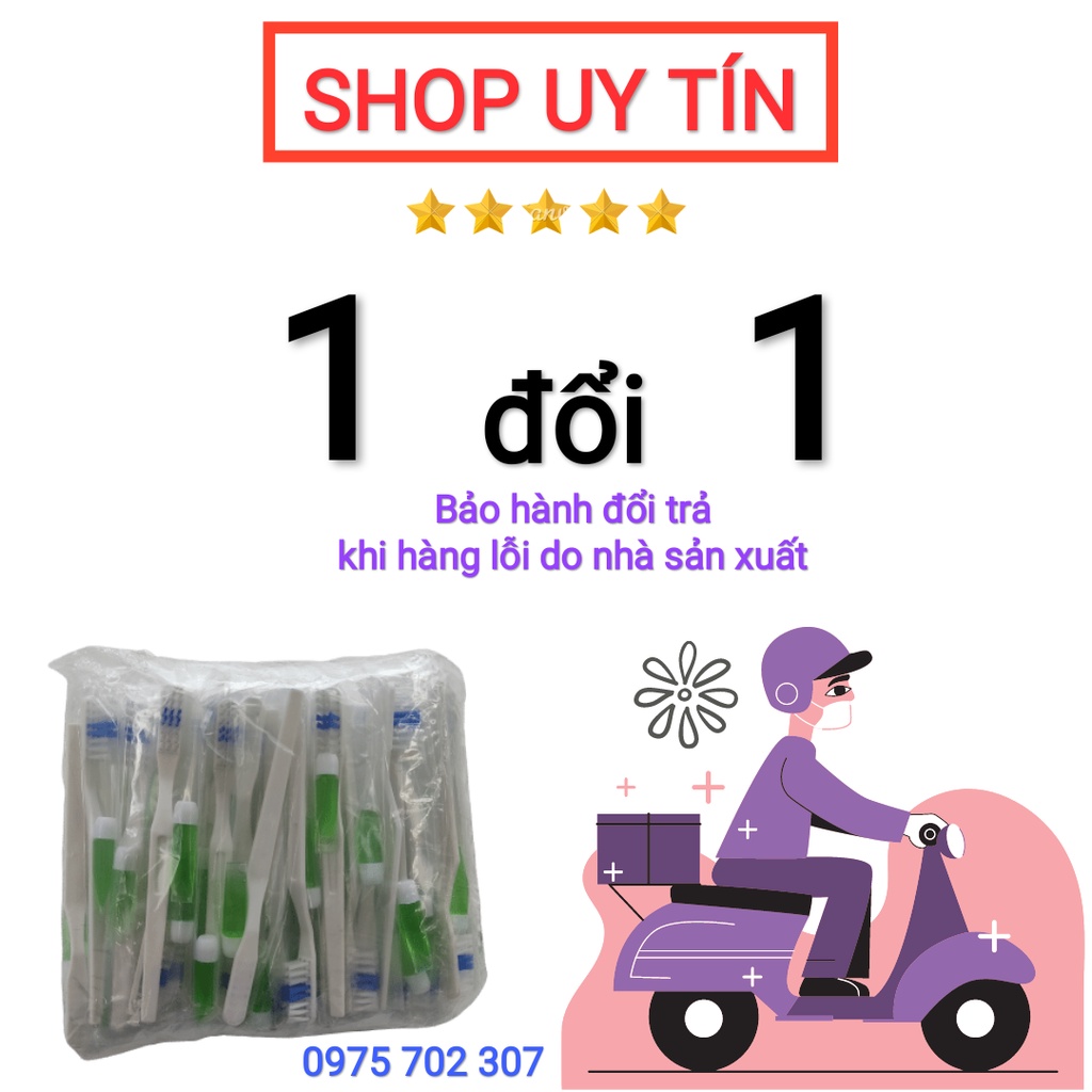 Bàn chải đánh răng khách sạn, dùng 1 lần đi du lịch, kem đánh răng cao cấp túi 100 cái
