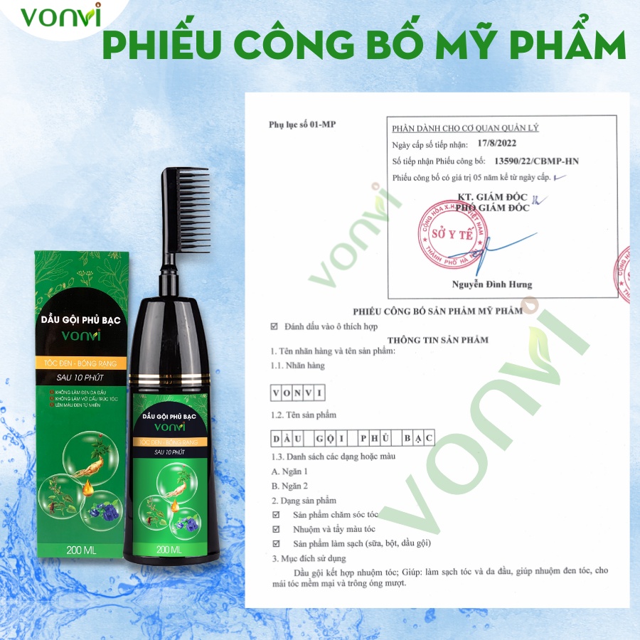 Lược nhuộm tóc thông minh đen tóc VONVI làm tóc đen sau 10 phút thế hệ mới 1 nút ấn chai 200 ml