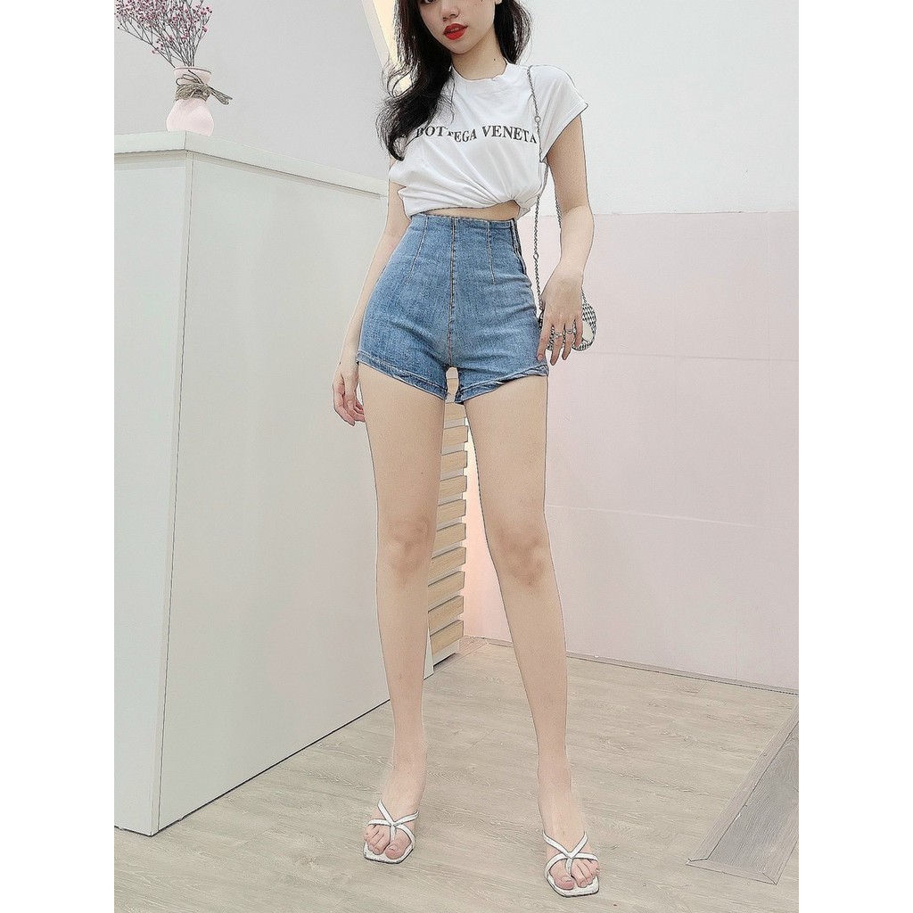 Quần đùi jean nữ lưng cao co giãn ôm dáng QJ459