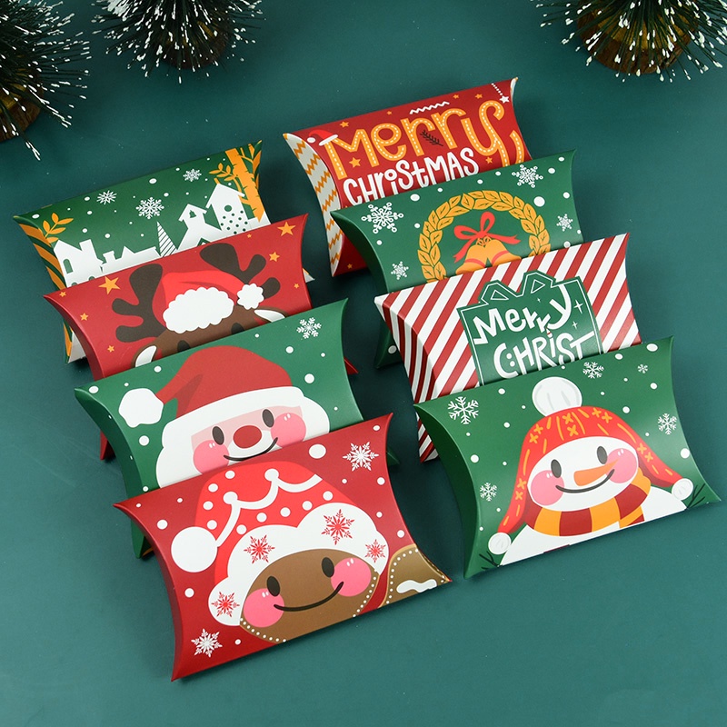 Set 10 Hộp Giấy Kraft Đựng Kẹo / Socola / Bánh Quy Họa Tiết Giáng Sinh / Năm Mới