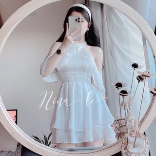 ĐẦM CỔ YẾM RỚT VAI TẦNG LỤA XƯỚC [kèm ảnh thật]