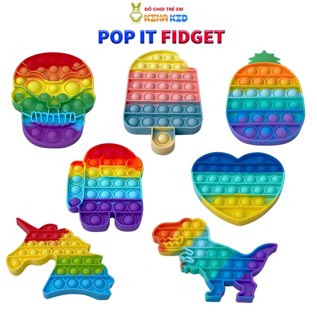 Pop It Fidget Đồ Chơi Bấm Nút Giúp Giảm Căng Thẳng, Nhiều Kiểu Hình Cho Bé