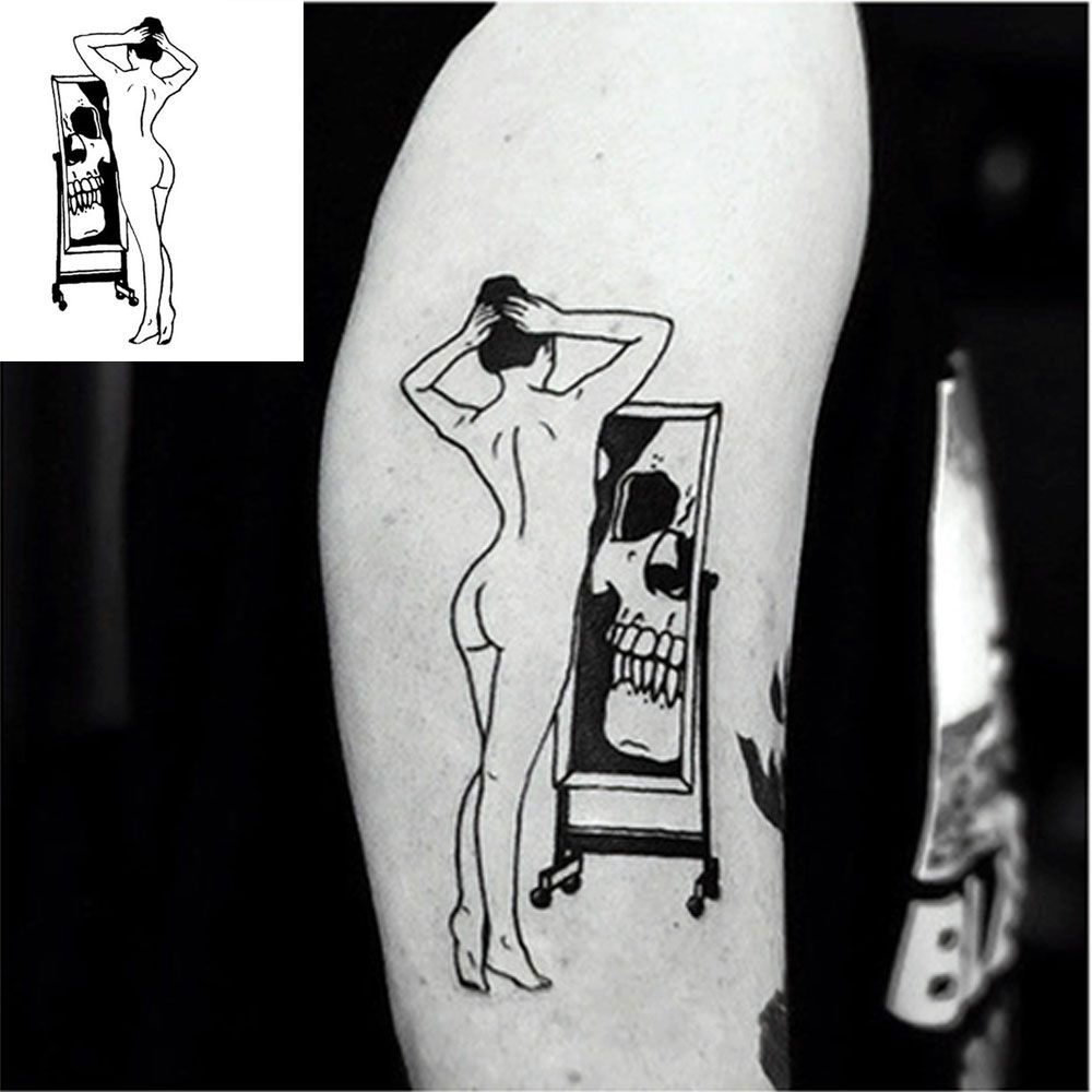 Hình xăm dán tạm thời họa tiết hình học màu trắng đen chống thấm nước dễ sử dụng