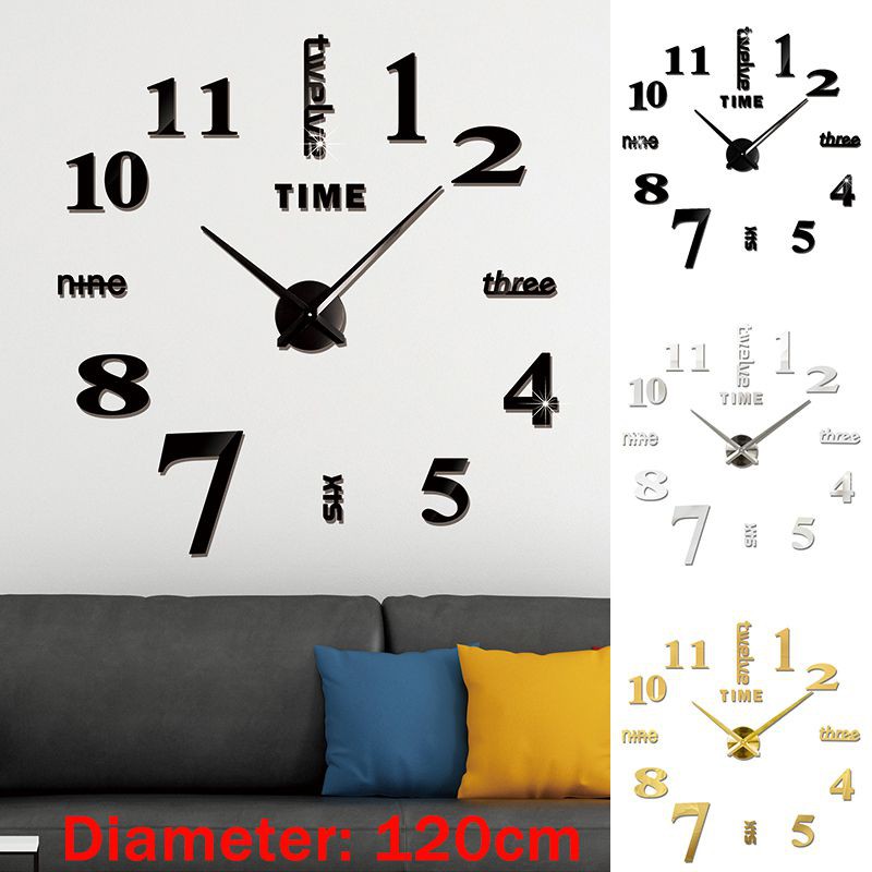 Large DIY 3D Frameless Number Wall Clock Mirror Sticker Home Office Room Decor