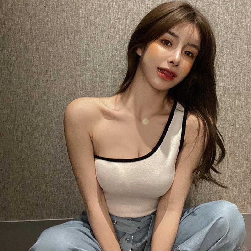 Áo Ống Một Bên Vai Màu Sắc Tương Phản Phong Cách Hàn Quốc Thời Trang Cho Nữ | BigBuy360 - bigbuy360.vn