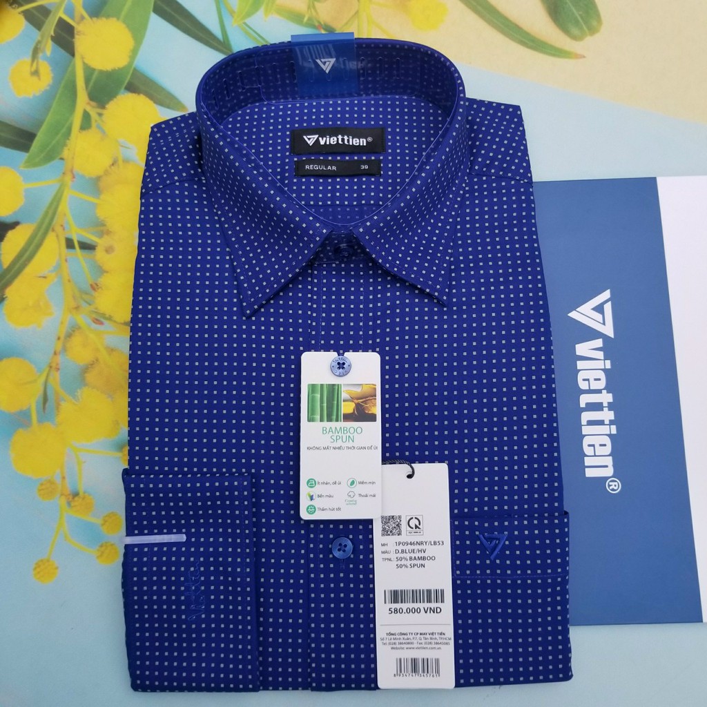 Aó sơ mi nam Việt Tiến dài tay mã  1P0946NRY  chính hãng ,cao cấp - form suông REGULAR - tà bầu ,họa tiết .SHOP HỨA
