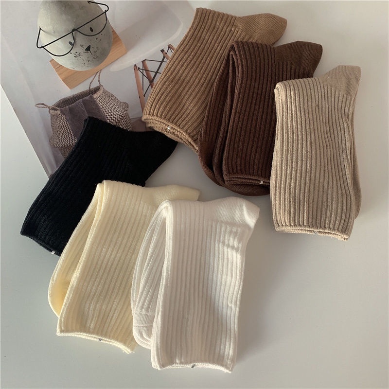Tất nữ cổ cao METAT, vớ nữ cổ cao màu trơn basic thời trang vintage Hàn Quốc T47