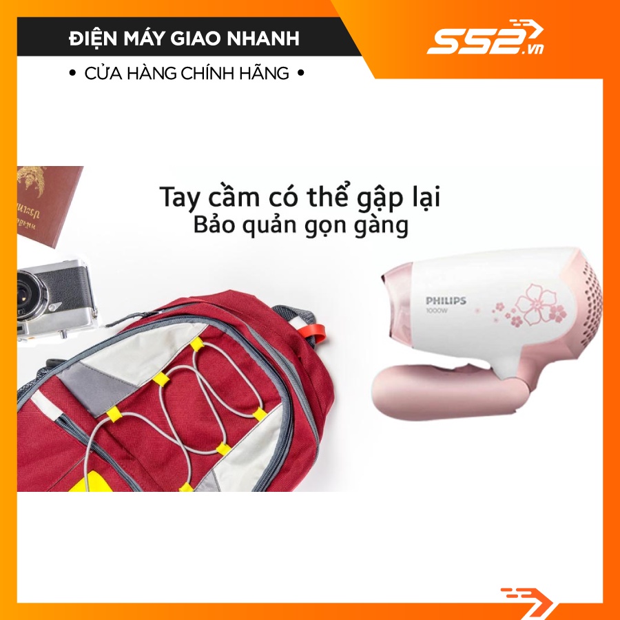 Máy Sấy Tóc Mini Philips HP810800 Máy Xấy Tóc Cầm Tay 1000W 2 Chế Độ Sấy Duy Trì Độ Ẩm Bảo Vệ Tóc - Bảo Hành Chính Hãng