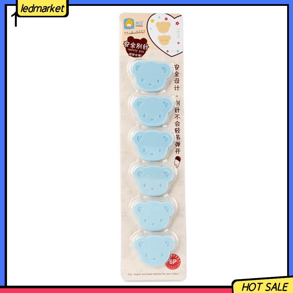 Set 6 ghim băng giữ tã yếm ăn thiết kế gấu/ nơ/ trái tim hoạt hình an toàn đáng yêu dành cho em bé