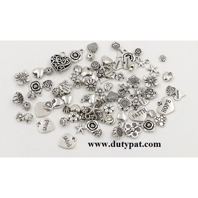 50gam hỗn hợp mặt & charm xỏ hoa , trái tim mặt các loại -M11