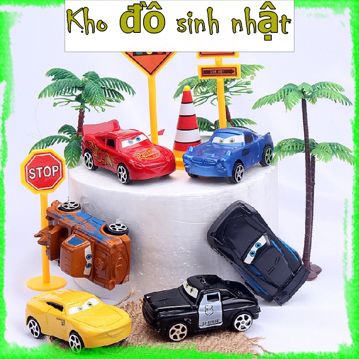 Set 6 xe ô tô hoạt hình trang trí bánh kem, bộ 6 xe ô tô trang trí