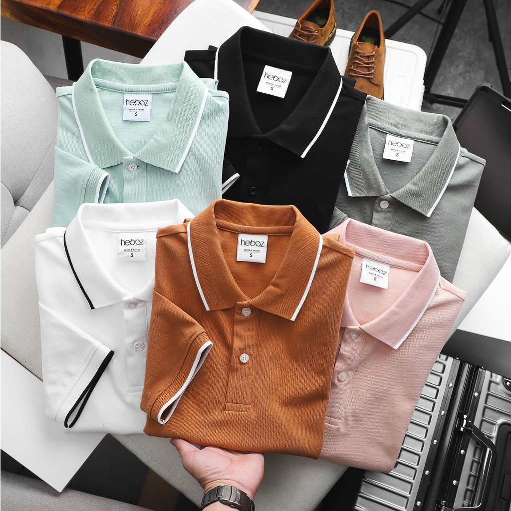 Áo thun cổ bẻ polo nam HEBOZ viền bo cao cấp 6 màu basic, chất vải thoáng mát chống nhăn - 00000828