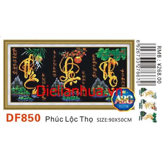 Tranh đính đá Phúc Lộc Thọ DF850 (90z50) chưa đính