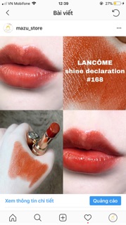 Son lancome shine màu 168