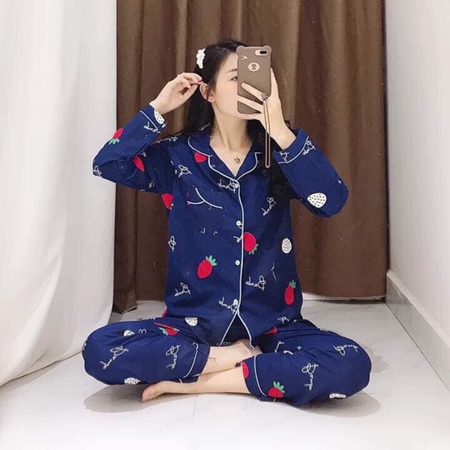 Bộ pijama kate thái tay dài quần dài siêu đẹp | WebRaoVat - webraovat.net.vn