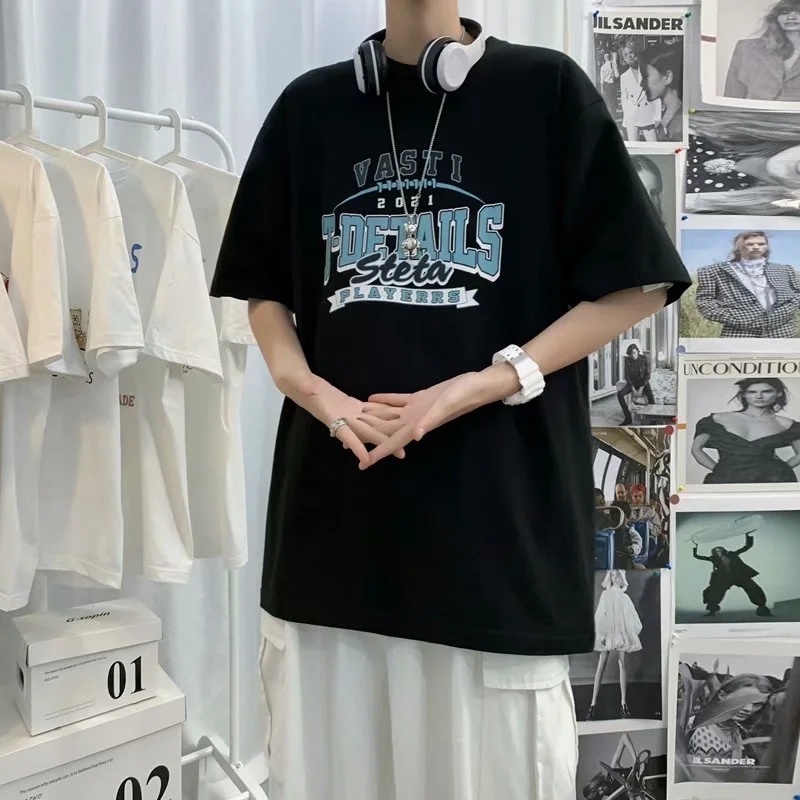 Áo Thun Nam Tay Ngắn Cổ Tròn In Chữ Phong Cách Retro Đơn Giản Thời Trang Size M-8XL