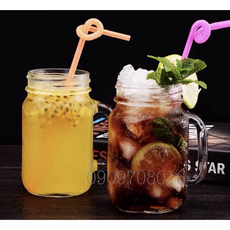 Ly Cốc Thuỷ Tinh Quai Trơn Nắp Nhôm 450ml Đựng Nước Ép
