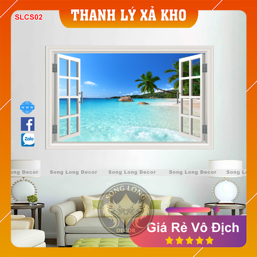 Tranh Dán Tường Cửa sổ View Biển - SLCS02-Tranh 3d phòng khách- Song Long Decor